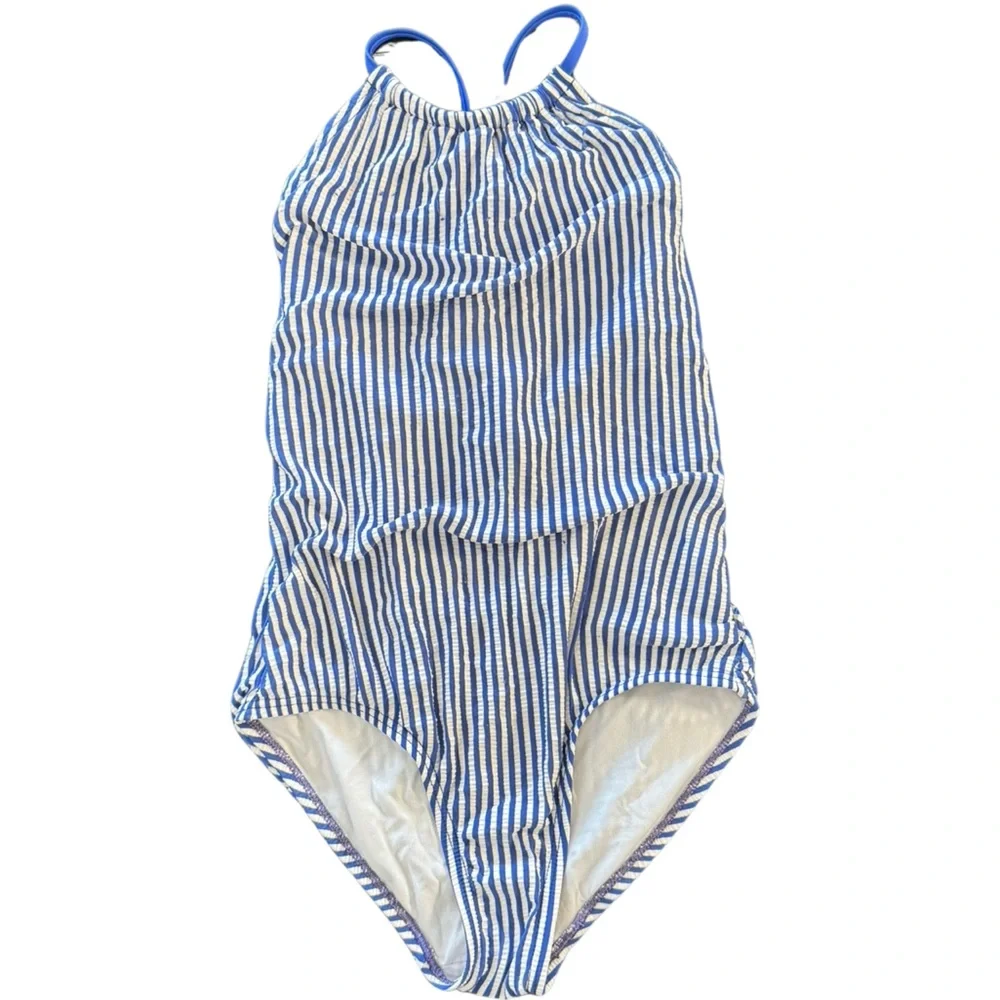Girls Swimsuit, Blue, White, Striped, Old Navy, Medium